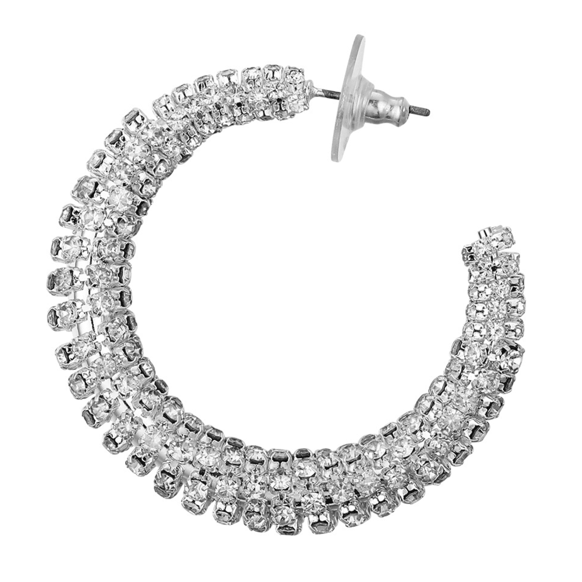 Believe by Brilliance Women's Fine Silver Plated Crystal Chunky Post Hoop Earings