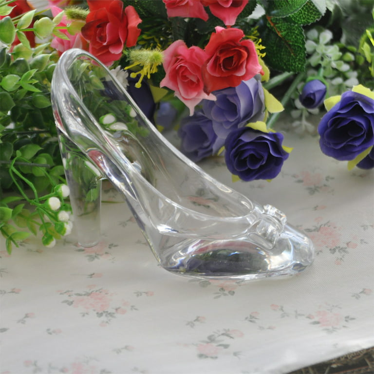 HUANSUN Birthday Princess Shoes Transparent Glass Decorations Heels Glass  Slipper Wedding Shoe Furnishing Articles,A
