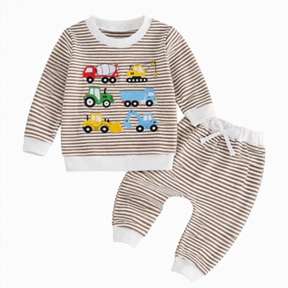 UAYOTSE Boys Cute Truck Print Soft Outfit Set Kids 6 12 18 24 Months 2T 3T 4T 5T 6T Fit Long Sleeve Casual Clothes 2PCS Size 6-12 Months