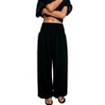 thumbnail image 2 of Women's Flowy Linen Palazzo Pants Shirred Sheer High Waisted Wide Leg Beach Trousers with Pockets Black L, 2 of 6