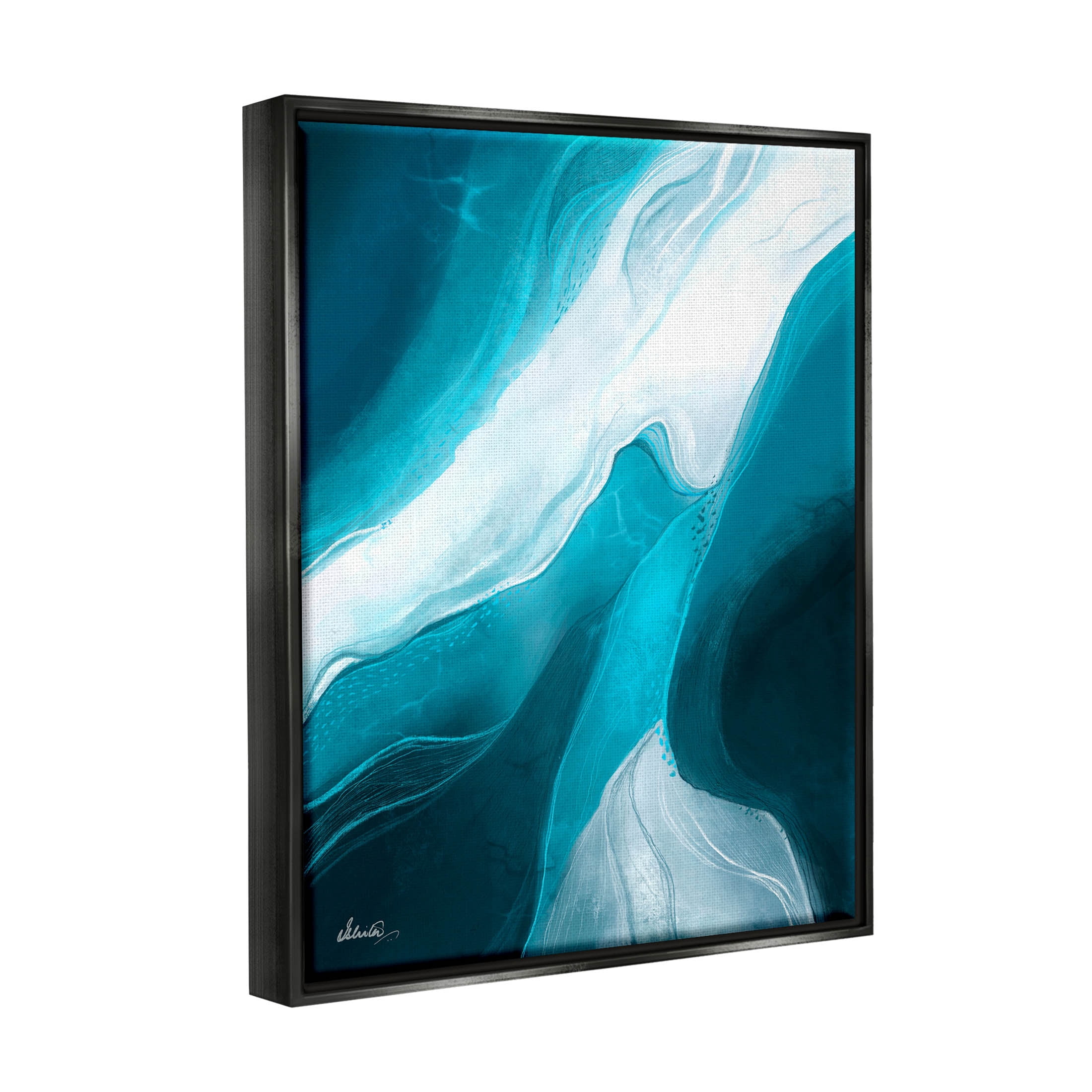 Fluid Blue Shapes Arrangement Abstract Graphic Art Jet Black Framed Art Print Wall Art