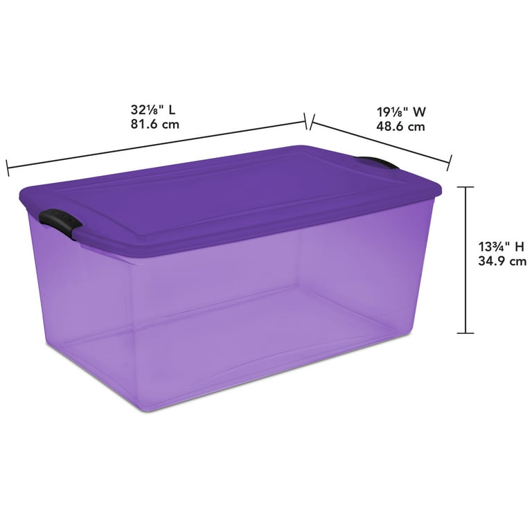 Sterilite 105 Quart Latch Tinted Storage Container with Purple Lid