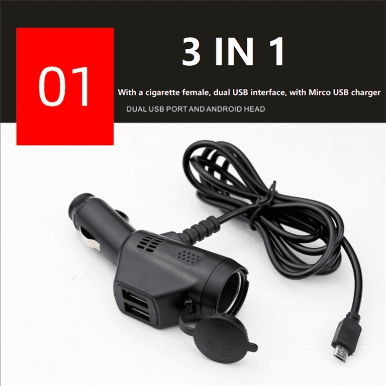 Versatile 3 in 1 Car Charger Cigarette Lighter, Dual USB Ports, and Micro  USB Efficient Charging