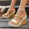 thumbnail image 3 of Rokment 2-Ways Convertible Slingback Slides Platform Wedge Sandals with Back Straps Fashion Casual Espadrilles Chunky ultra High Heels Dress Slip on Summer Shoes Gold Size 7.5, 3 of 8
