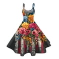 thumbnail image 4 of HAJWOH Women 4th of July Dresses 50s 60s Vintage Sleeveless Star and Stripe Print Cocktail Swing Dress Retro Patchwork Midi Evening Dress Dark Gray M, 4 of 4