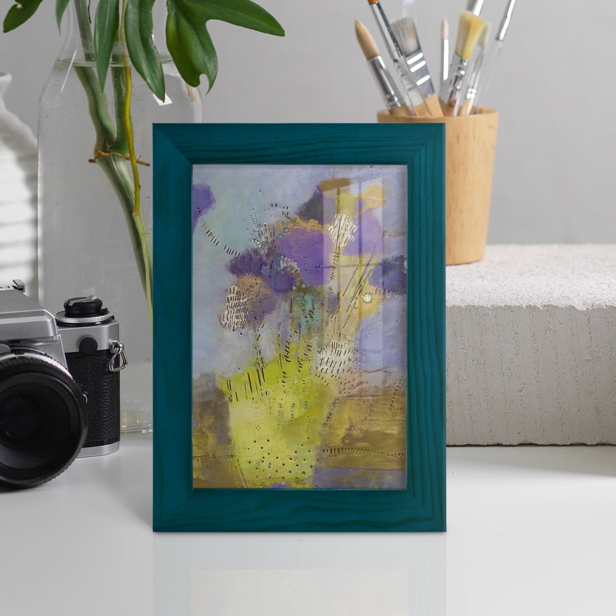 Blumen I -Framed Print w/glass-Ocean Blue