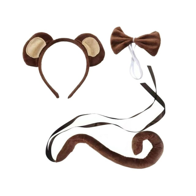 BELOVING Ensemble Oreilles et Queue d'Animal Ensemble de Costume d'Animal pour Performance sur Scène Mascarade Brun Monkey