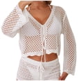 thumbnail image 2 of Qzwdhjm Crochet Cardigans for Women Hollow Out Cropped Swimsuits Coverups Long Sleeve Open Front Beach Cover Up Lighweight Trendy Beachwear Cardigan, 2 of 8
