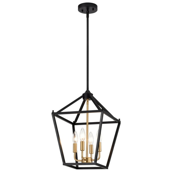 RADIANCE goods Industrial 4 Light Textured Black Inverted Pendant Ceiling Fixture 12" Wide