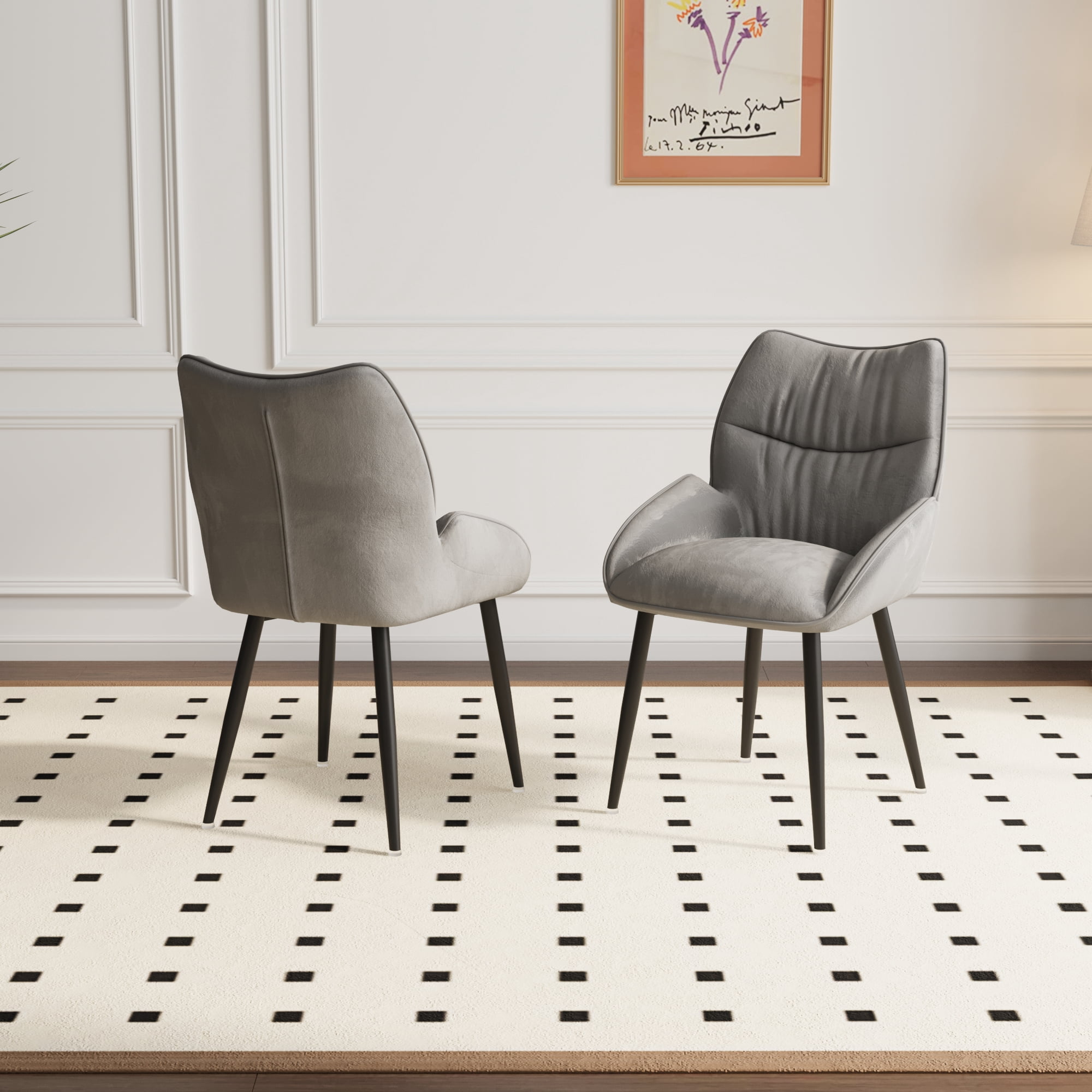 MAYEERTY Velvet Dining Chairs Set of 2 – Modern Grey Upholstery, Metal Frame, Ergonomic, for Dining Room & Restaurant