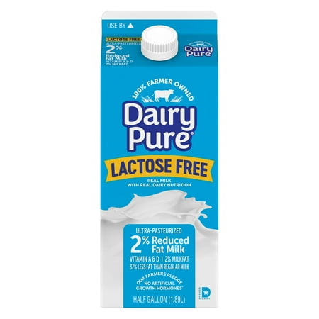 DairyPure Ultra Pasteurized 2% Lactose Free Milk with Vitamin A and D, Reduced Fat Milk Carton - Half Gallon