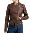 thumbnail image 2 of SWSMCLT Women's Leather Jacket Faux Suede Jacket Long Sleeve Streetwear Motorcycle Fall Fashion Hoodless Outerwear Coffee 12-14, 2 of 4