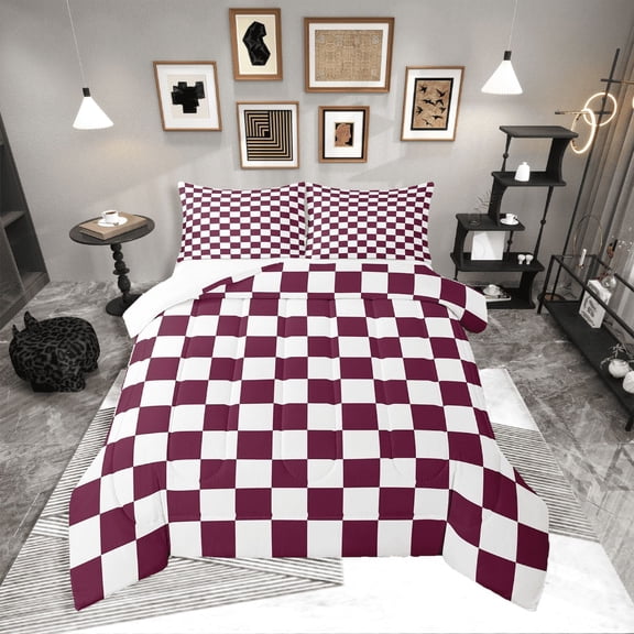 Erosebridal Plaid Square Bedding Twin Comforter Set,Geometric Buffalo Down Comforter,Checkered Decor,Lightweight,2-Piece