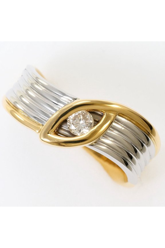Pre-Owned PT900 Platinum 18K Yellow Gold Ring with 1 Diamond (0.12 ct), Certificate of...