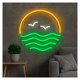 thumbnail image 1 of Letrero De Neón Atardecer, Olas Del Océano Con Pájaros, Ideal Para Decorar La Pared Un Bar Playa, Luz Regulable 38cm, 1 of 2