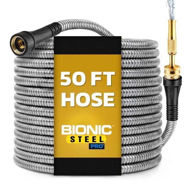Manguera de jardín Bionic Steel PRO de 15 m de acero inoxidable, 500 PSI