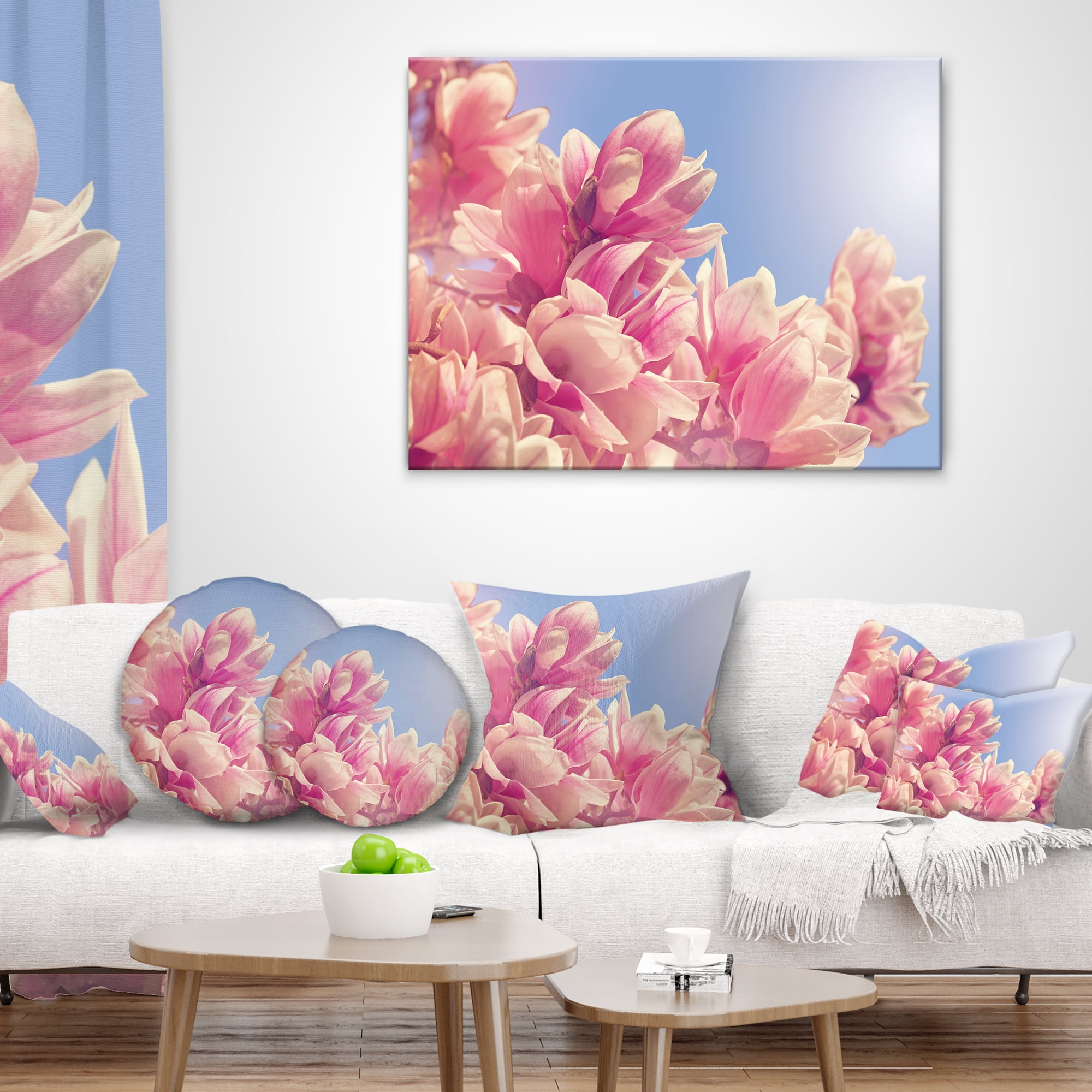 Designart Magnolia Flowers on Sky Background - Floral Throw Pillow - 16x16