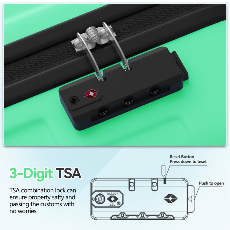 Luggage Sets 5 Piece Hardshell with TSA Lock 60%PC ABS Suitcase with Spinner Wheels 20 26 28 30 32 inch Carry on Luggage Green