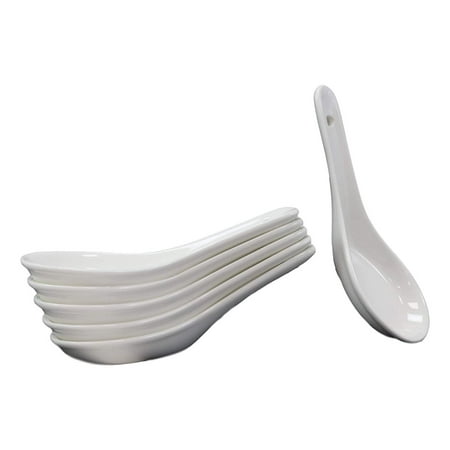 Wonton Soup Spoons Ebros Contemporary Glossy White Porcelain Ceramic Soup Spoons With Hole Pack Of 6 Set Eating Spoon For Kitchen And Dining Asian Japanese Chinese Cuisine Restaurant Supply Dishwasher Safe 1 oz Capacity ()