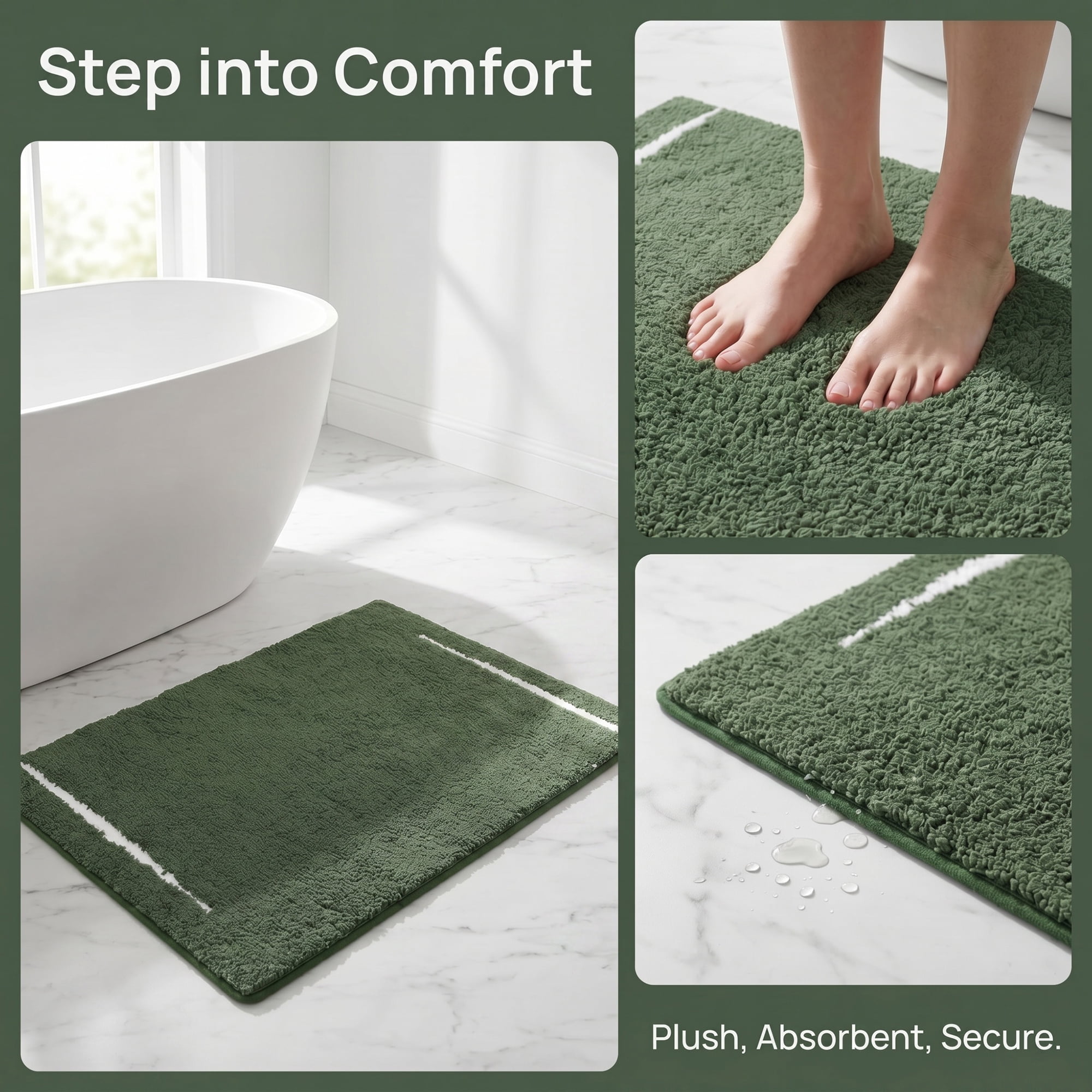 Unique Bargains Luxury Soft Shaggy Absorbent Microfiber Bath Mat Dark Green 24" x 16"