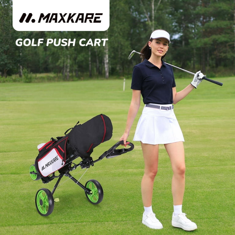 MaxKare Folding 3 Wheels Golf Pull Push Cart with Scoreboard Adjustable Handle Green