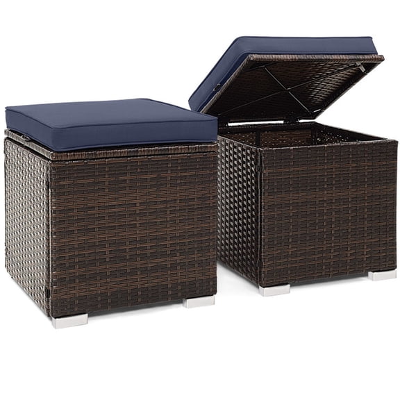 Biotree 2 Pieces Patio Ottoman with Removable Cushions Stackable Patio Chair for Garden Backyard, Navy