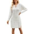 thumbnail image 2 of Women Knitted Cable Sweater Dress Casual Warm Long Sleeve Split Mini Party Dress for Fall Beach Club Streetwear, 2 of 8