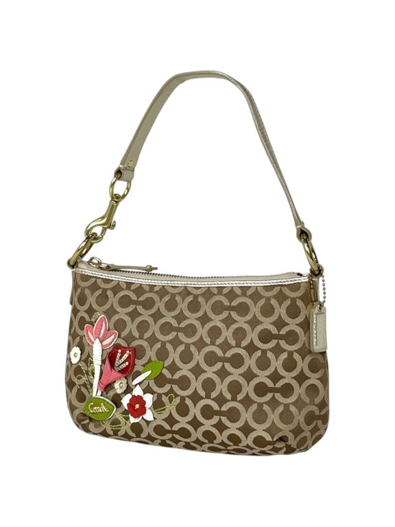 Pre-Owned Coach COACH Accessory Pouch Op Art Flower Canvas Brown 42486 Women's