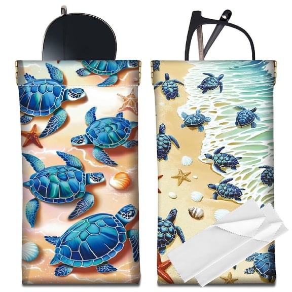 2Pcs Slim Glasses Case Leather Sunglasses Case Bag Colorful Flower Eyeglasses Holder Protector Pouch Travel Portab Turtle