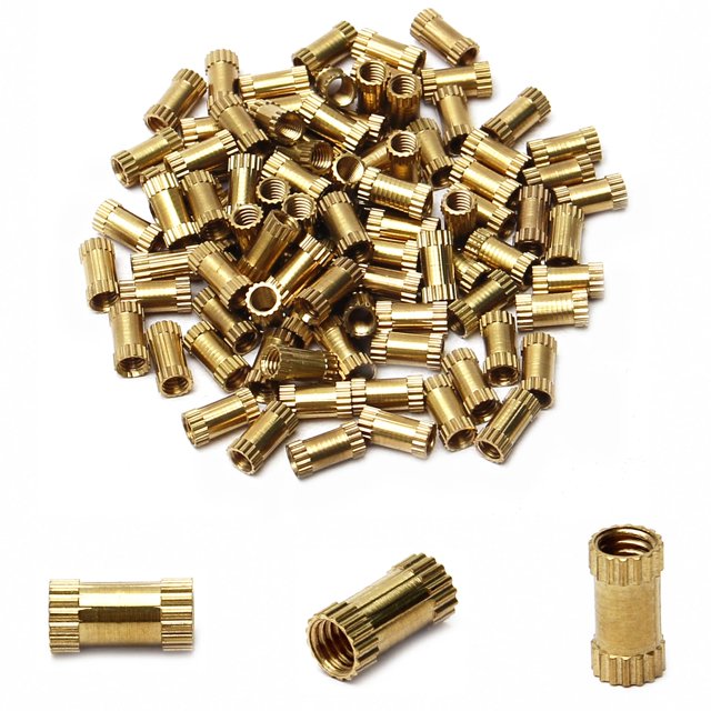 HUGFEGWE M4x10mm Female Thread Knurled Nuts, 100PCS Hx5mm OD Brass Threaded Insert Embedment Nuts Hydraulic Welded Joint Injection Molding Assortment Kit for 3D Printing Injection Molding CJB91-25020