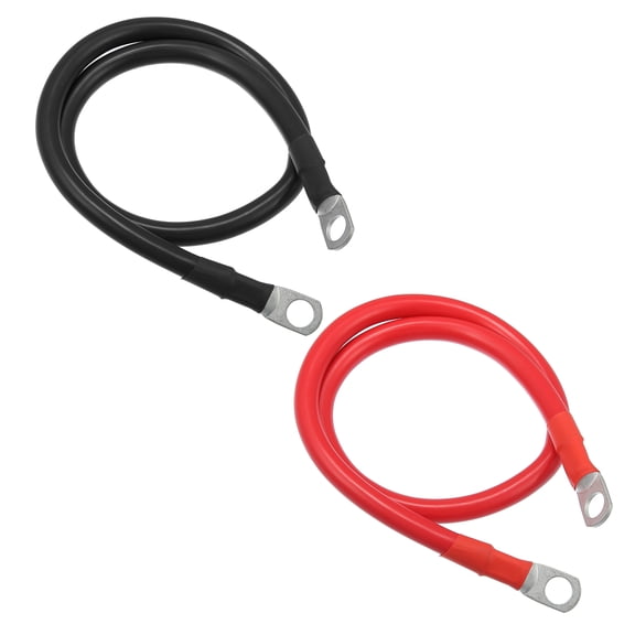 Unique Bargains 1 Pair 4 AWG Gauge 2ft Battery Inverter Cables with 3/8" Ring Universal for Car Vehicle RV Black Red