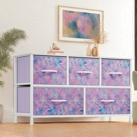 Uforic 5 Drawer Storage Dresser with Steel Frame & Wooden Top for Adult for , Living Room,and Closets, Purple