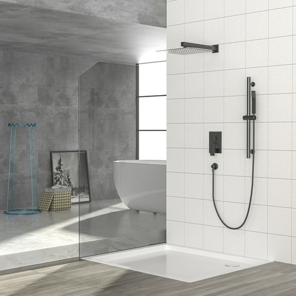 CoSoTower 10" Rain Shower Head Systems ,With 26.18 Inch Adjustable Angle Slide Bar,Matte Black,Wall Mounted Shower