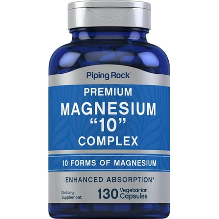 Magnesium Supplement | 10 in One Complex | 130 Capsules | for Men and Women | by Piping Rock