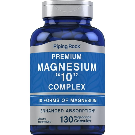 Magnesium Supplement | 10 in One Complex | 130 Capsules | for Men and Women | by Piping Rock