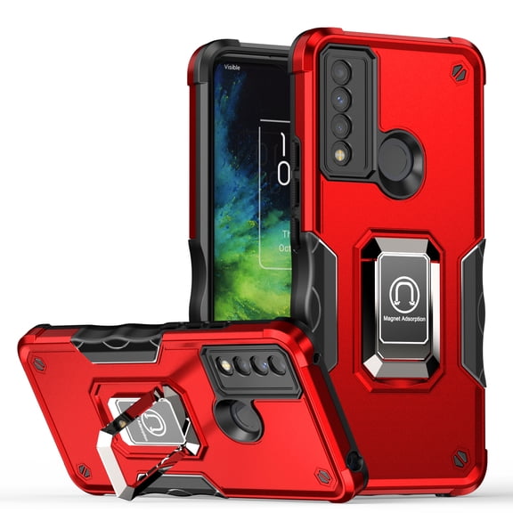 TJS for TCL 20 XE Phone Case, [Military Grade] Heavy Duty Protective Cover, Magnetic Support Ring Kickstand Phone Case (Red)