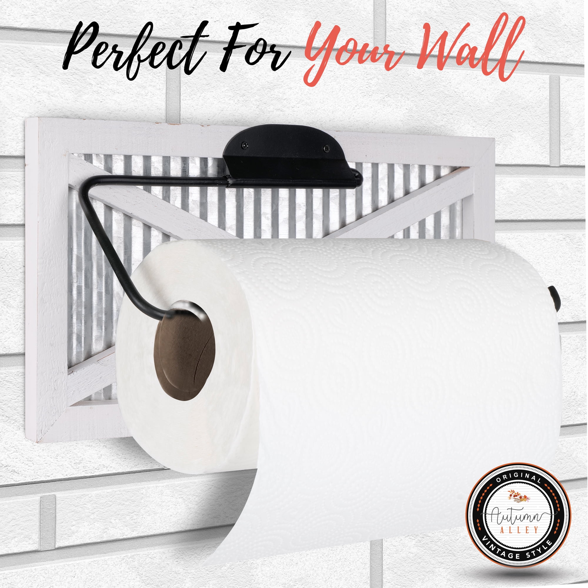 Autumn Alley Rustic Farmhouse Paper Towel Holder for Wall Mount-Wood and Galvanized Farmhouse Kitchen Decor