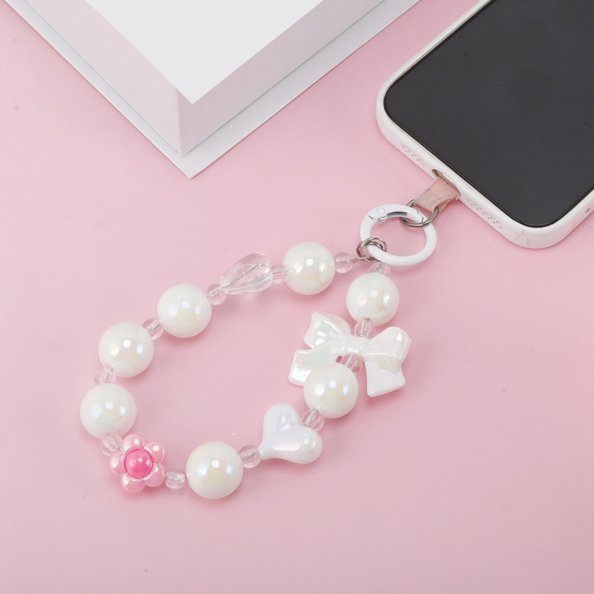 Unique Bargains Heart-Shaped Bow Phone Charm 1 Piece White