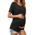 thumbnail image 2 of Camisas de maternidad para mujer, de doble capa, suaves, ligeras, con cuello redondo, a la moda, para el pecho Negro M, 2 of 9