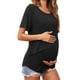 thumbnail image 2 of Camisas de maternidad para mujer, de doble capa, suaves, ligeras, con cuello redondo, a la moda, para el pecho Negro M, 2 of 9