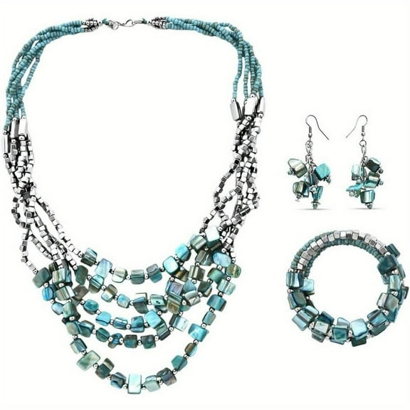 1 Set Boho unique Jewelry, Vintage Beaded Bracelet, Earrings and Necklace, Costume  Fashion Accessories, Beach Vacation, Gift