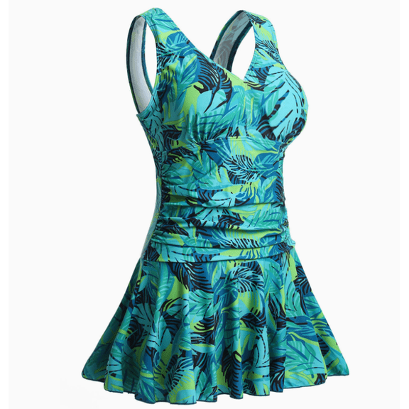 Women's Plus-Size Flower Printing Shaping Body One Piece Swim Dresses Swimsuit