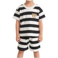 thumbnail image 2 of ITSAME Boys Summer Outfit 2-Piece Striped Crewneck Short Sleeve Top and Shorts Kids Loose Casual Set Brown Size 7, 2 of 6