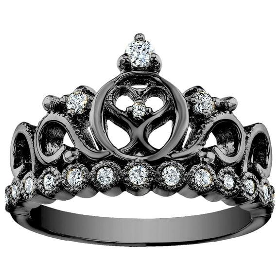 Sterling Silver Heart Crown Ring (Black Rhodium Plated)