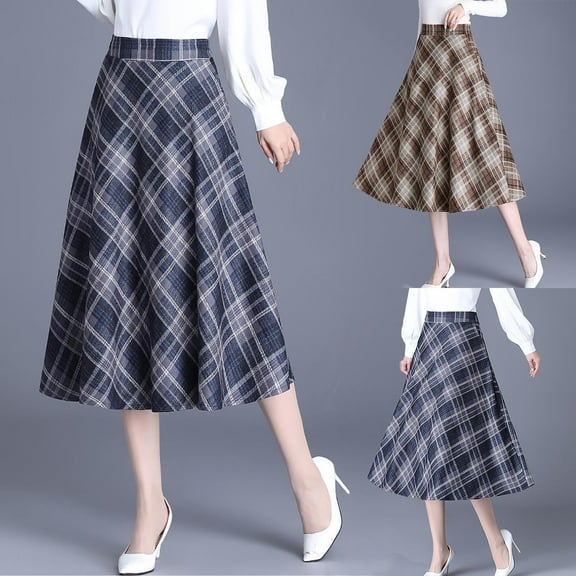 Antinious Winter Skirts for Women,Skirts for Women Trendy,Womens Plaid Corduroy Skirt Warm High Waist Long Skirt,Khaki,L