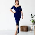 thumbnail image 3 of BAETEUY Lady Evening Dress - Skinny Pleated Off Shoulder Slit Hem Half Sleeves Maxi Dress, 3 of 7