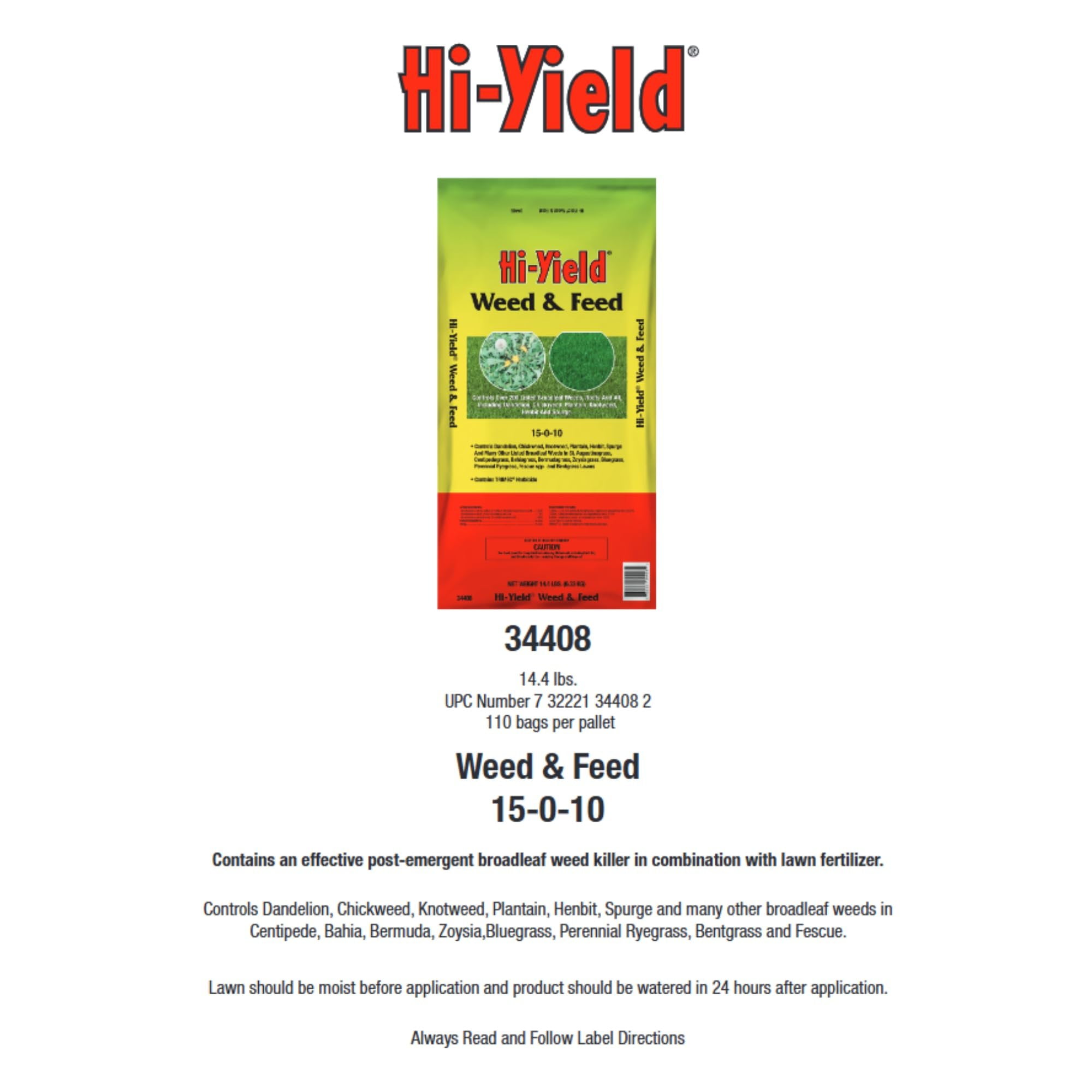 Hi-Yield 34408 Weed & Feed 15-0-10 14.4 lbs.