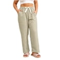 thumbnail image 2 of Ynynloco 100%Cotton Striped Pants Women Casual Wide Leg Drawstring Elastic Waist Kint Trousers Lounge Sweatpants with Pockets, 2 of 5