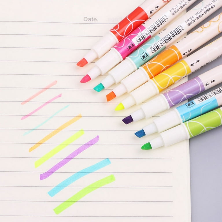 VEAREAR 6/8 Pcs Highlighters Pens Double-line Quick-drying Flower Line Dual  Tip Stable Ink Output Scrapbook Double-headed Note Taking Marker Pens  Outline Pen Stationery 