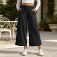 thumbnail image 2 of HomeDM Capris Pants for Women Wide Leg Drawstring Loose Pants Black Lounge Trousers with Pockets for Athletic Work Size L, 2 of 7